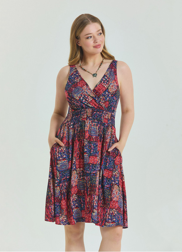 V Neck Robe Red Plus Size Dress 4588